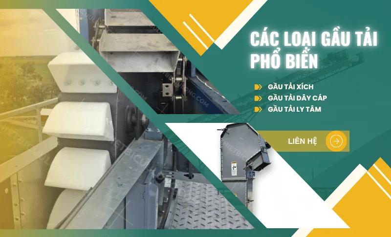 Gầu tải là gì? Ưu điểm, ứng dụng và lưu ý khi lựa chọn 1 cac loai gau tai pho bien